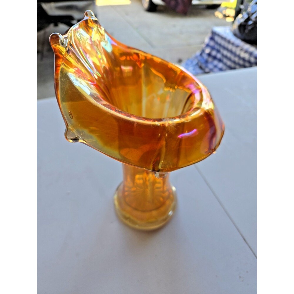 Beautiful Imperial Jack in a Pulpit Marigold Iridescent Carnival Glass Vase